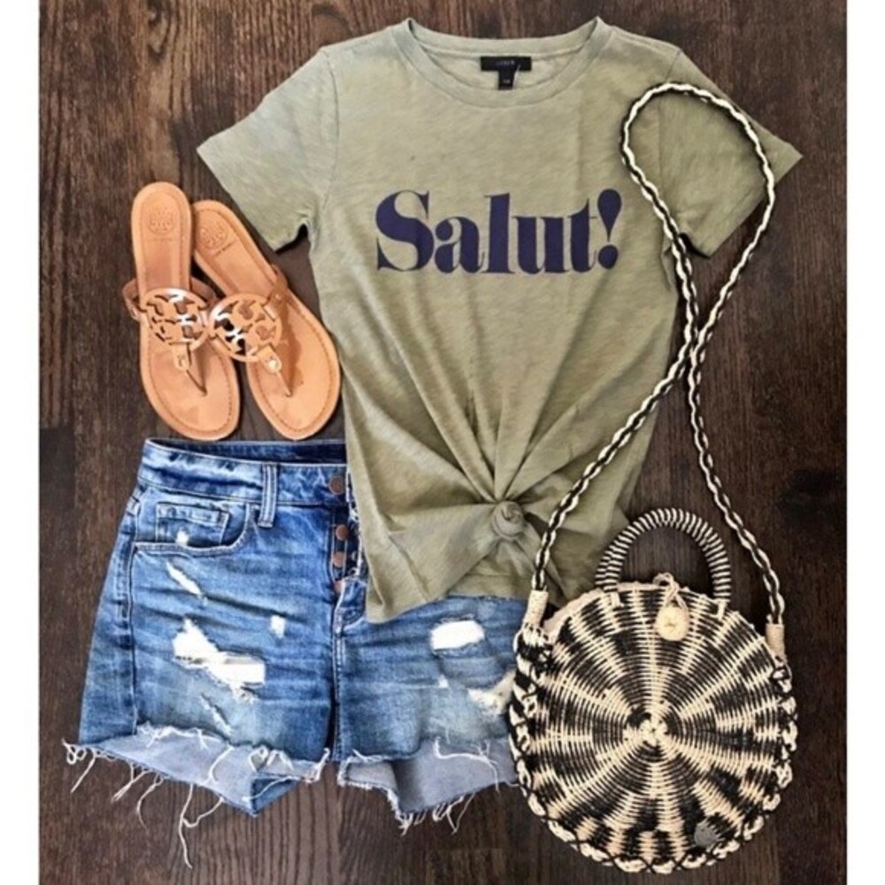 J Crew Army Green Salut T-Shirt small